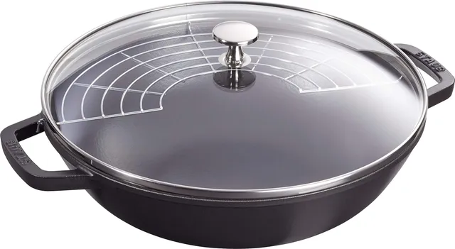 staub-wok-30-cm-gusseisen-mit-glasdeckel-induktionsgeeignet-schwarz image 1