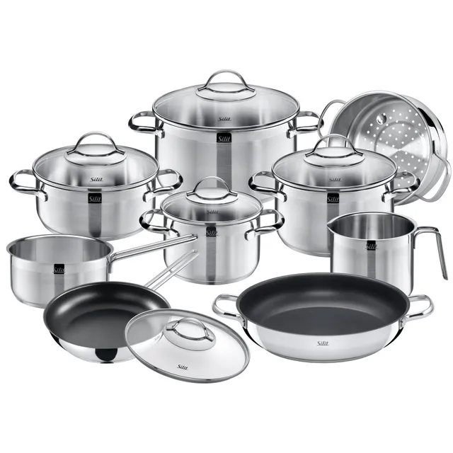 silit-achat-kochtopfset-10-teilig-edelstahl-teilmattiert-mit-glasdeckel-inductio image 1