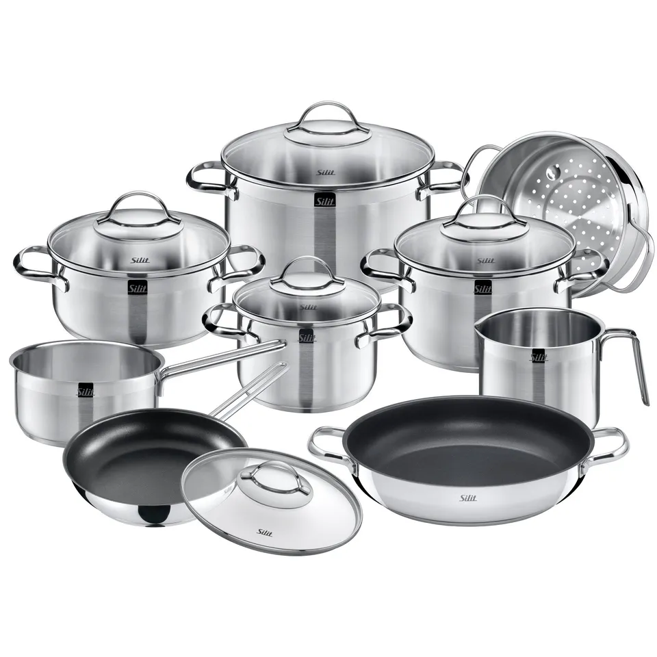 silit-achat-kochtopfset-10-teilig-edelstahl-teilmattiert-mit-glasdeckel-inductio image 1