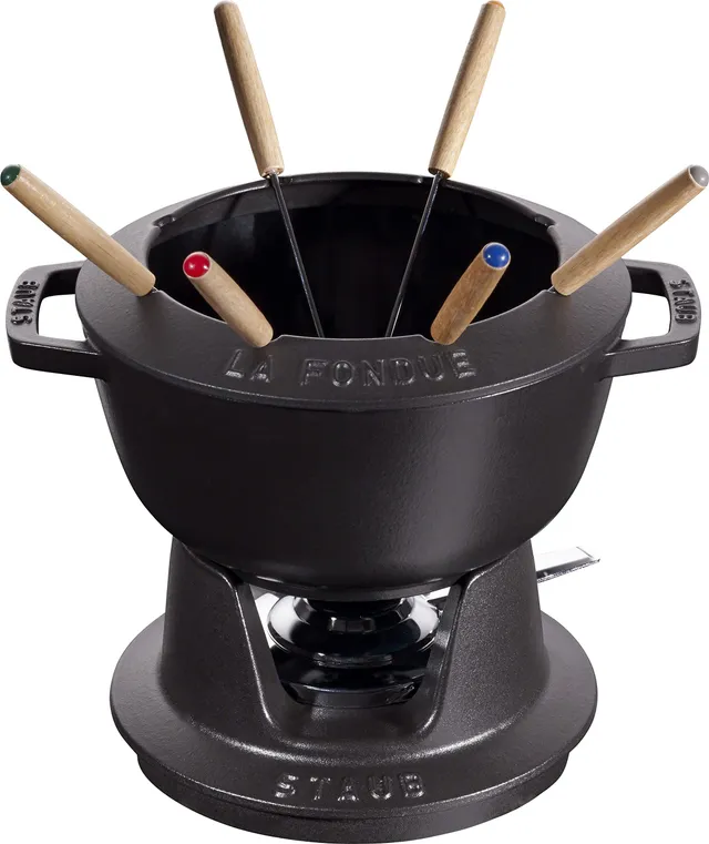 staub-fondue-set-20-cm-gusseisen-mit-6-gabeln-2-3-l-made-in-france-schwarz image 1