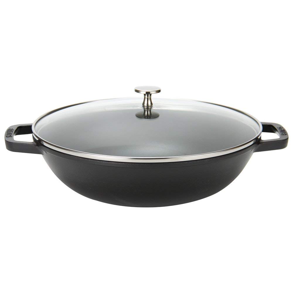 staub-wok-30-cm-gusseisen-mit-glasdeckel-induktionsgeeignet-schwarz image 3