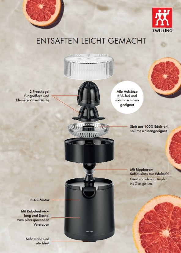 zwilling-enfinigy-zitruspresse-elektrisch-85-w-2-presskegel-fruchtfleisch-sieb-s image 7