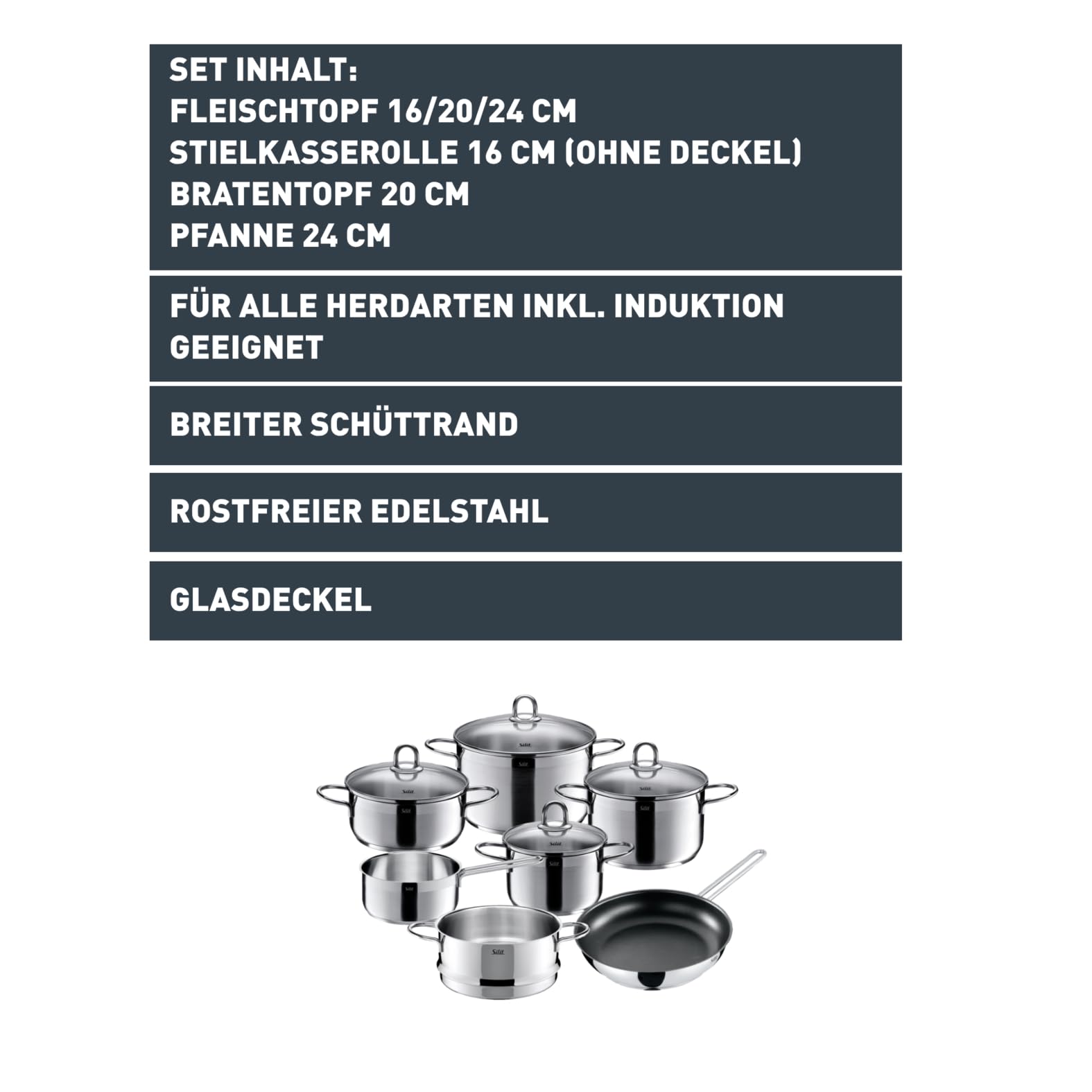 silit-diamant-topfset-induktion-7-teilig-kochtopf-set-mit-glasdeckel-pfanne-24-c image 2