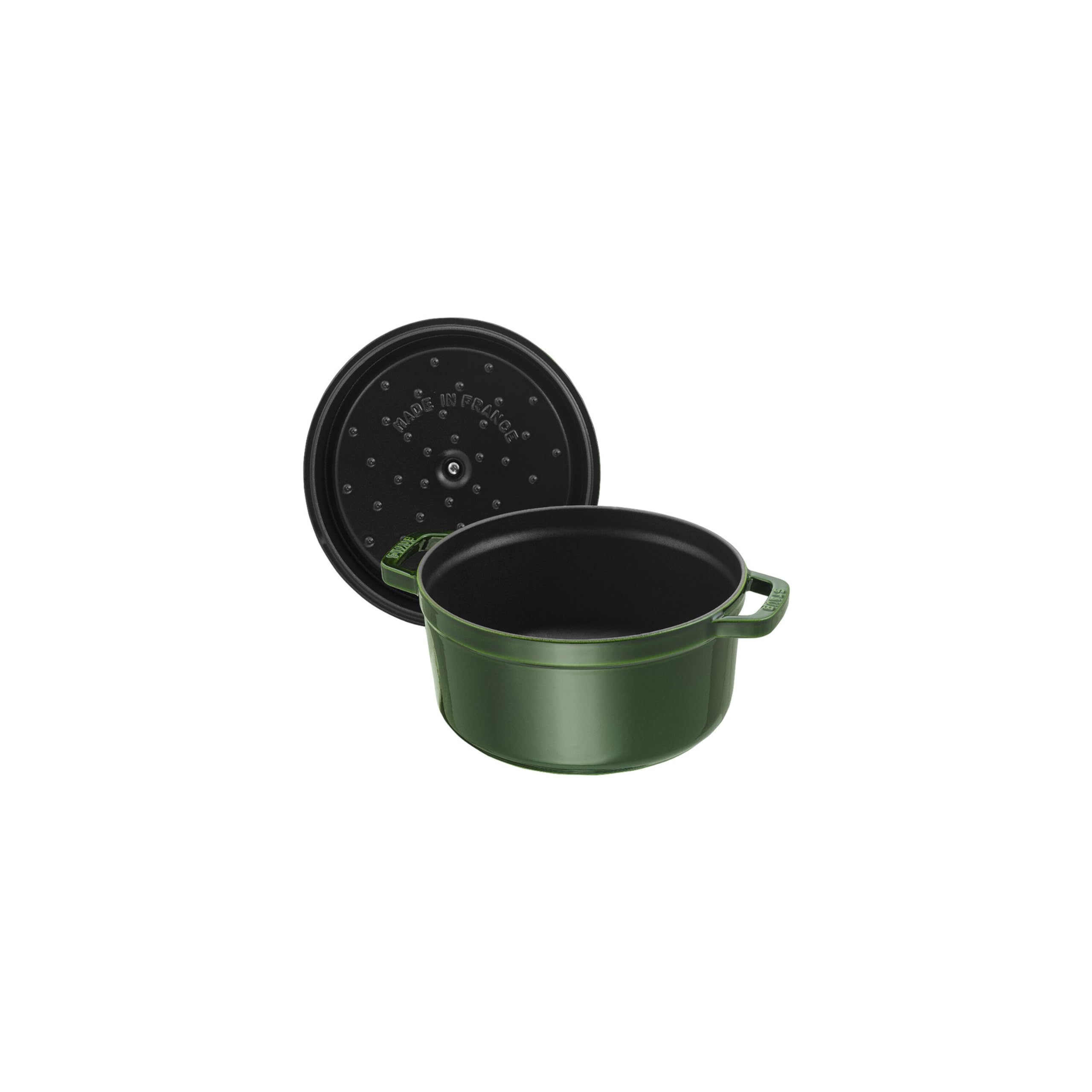 staub-cocotte-26-cm-rund-gusseisen-br-ter-mit-deckel-5-25-l-basilikum-gr-n-alle- image 3