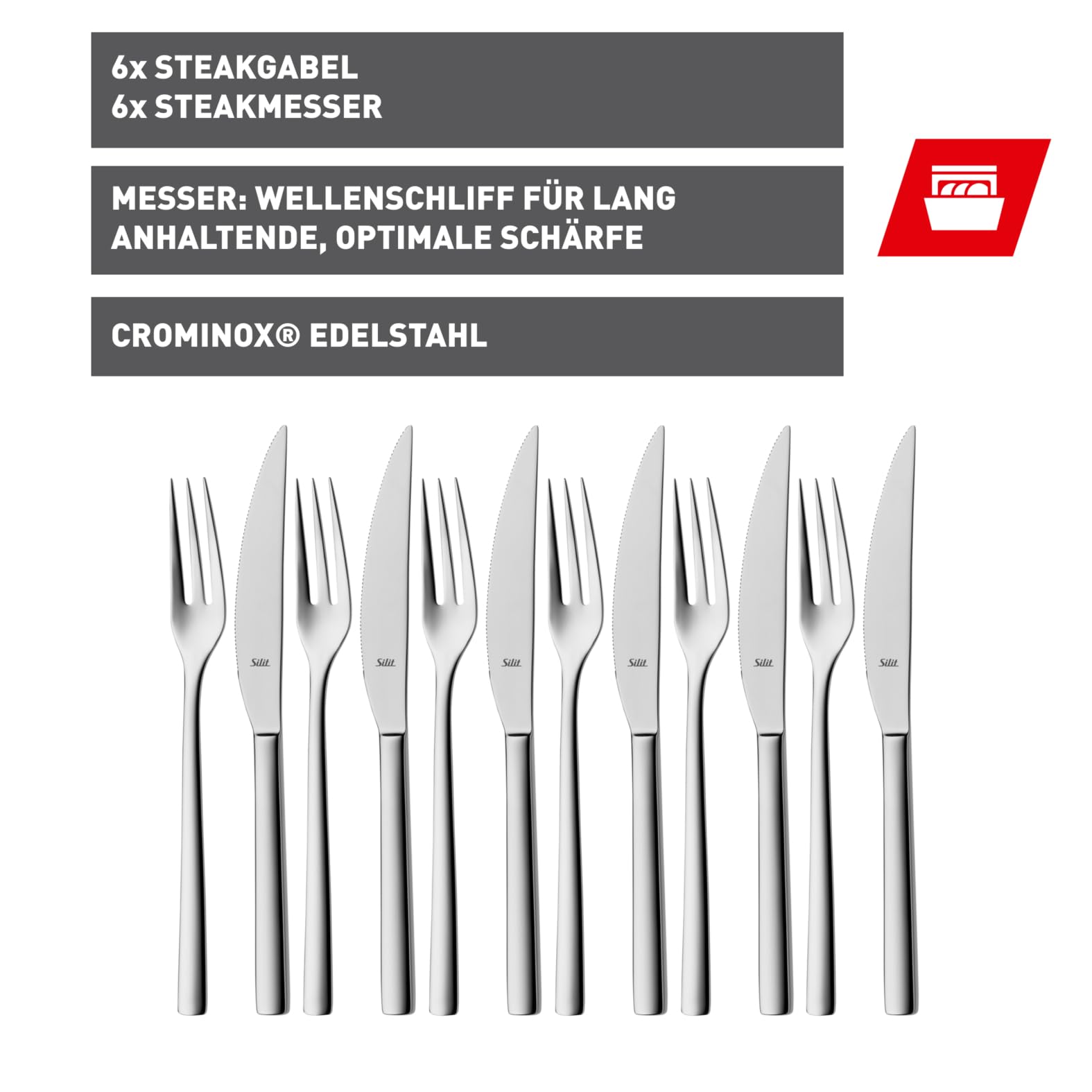 silit-trend-steakbesteck-set-12-teilig-poliert-crominox-edelstahl-18-10-geschmie image 3