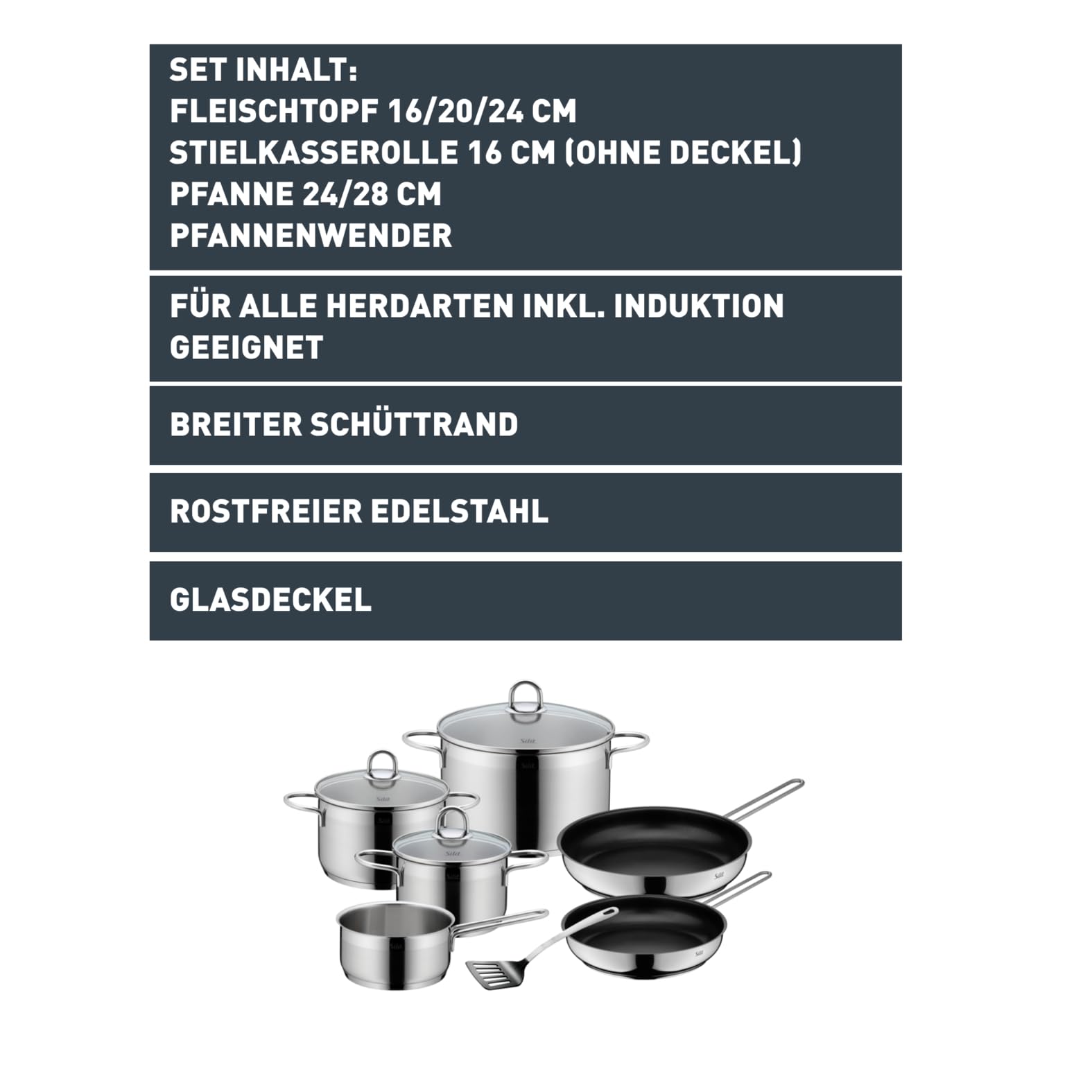 silit-diamant-topfset-induktion-7-teilig-kochtopf-set-mit-glasdeckeln-pfannen-un image 2