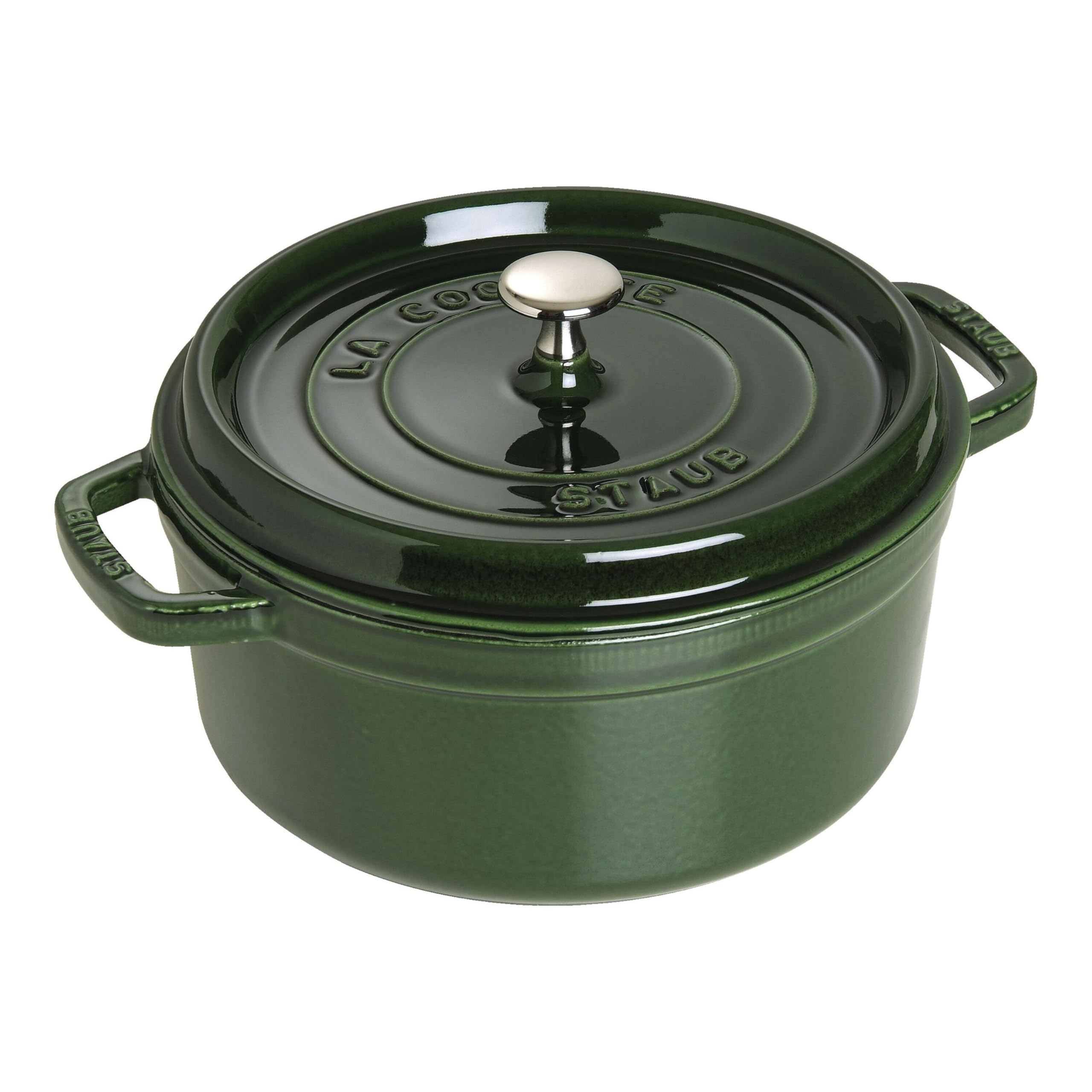 staub-cocotte-26-cm-rund-gusseisen-br-ter-mit-deckel-5-25-l-basilikum-gr-n-alle- image 1