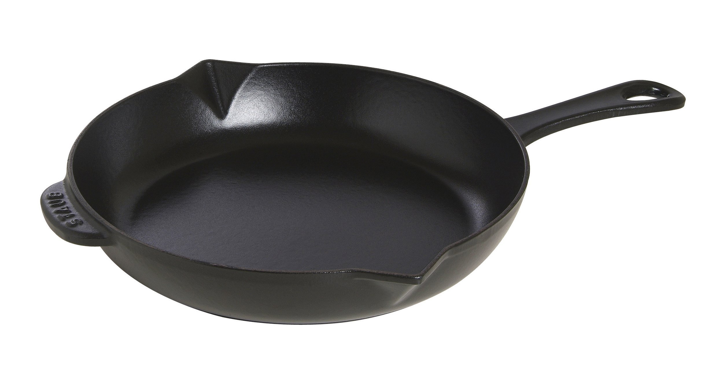 staub-bratpfanne-26-cm-gusseisen-rund-schwarz-emailliert-mit-ausgie-nasen-induct image 1