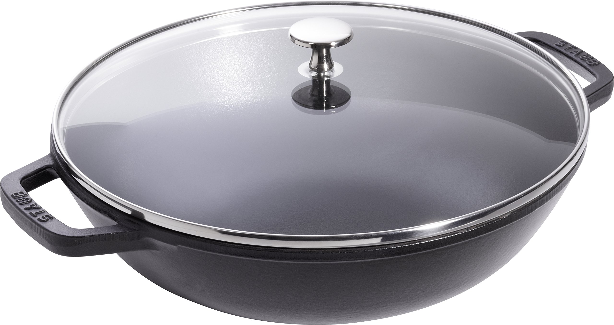 staub-wok-30-cm-gusseisen-mit-glasdeckel-induktionsgeeignet-schwarz image 2