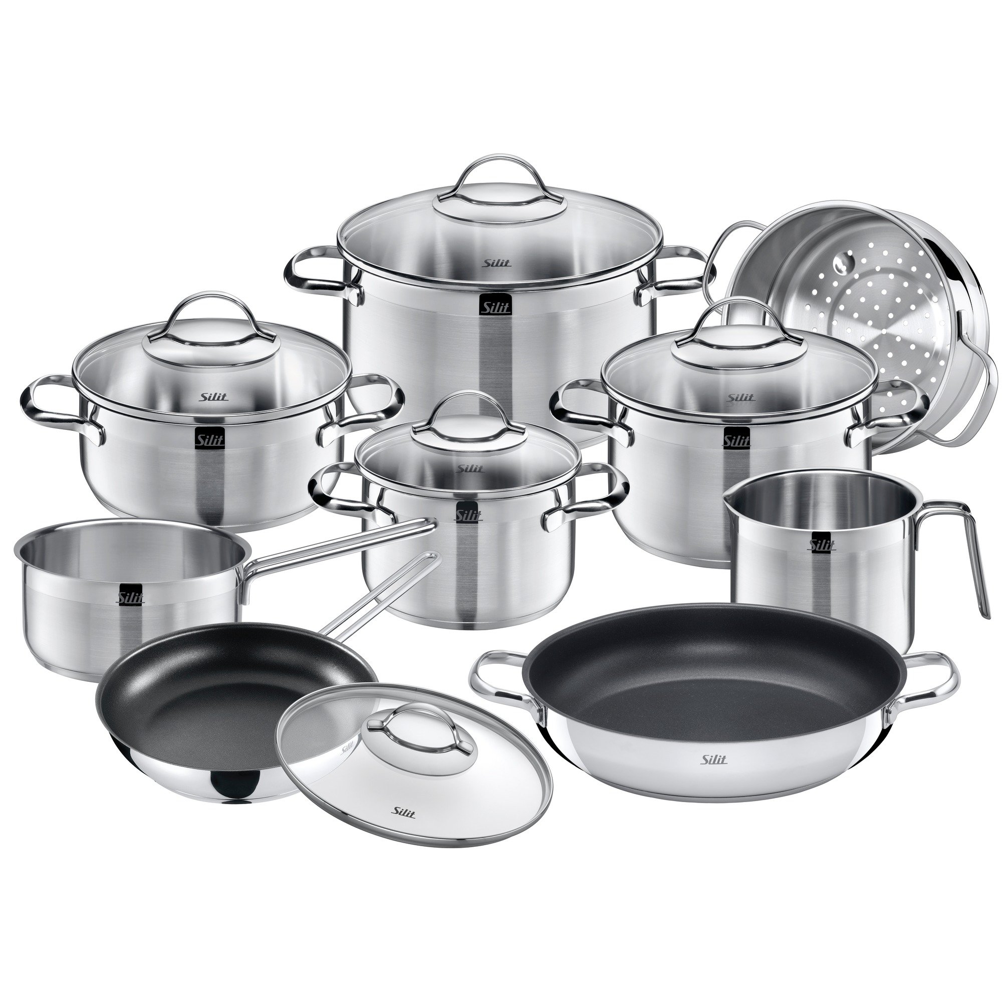 silit-achat-kochtopfset-10-teilig-edelstahl-teilmattiert-mit-glasdeckel-inductio image 1
