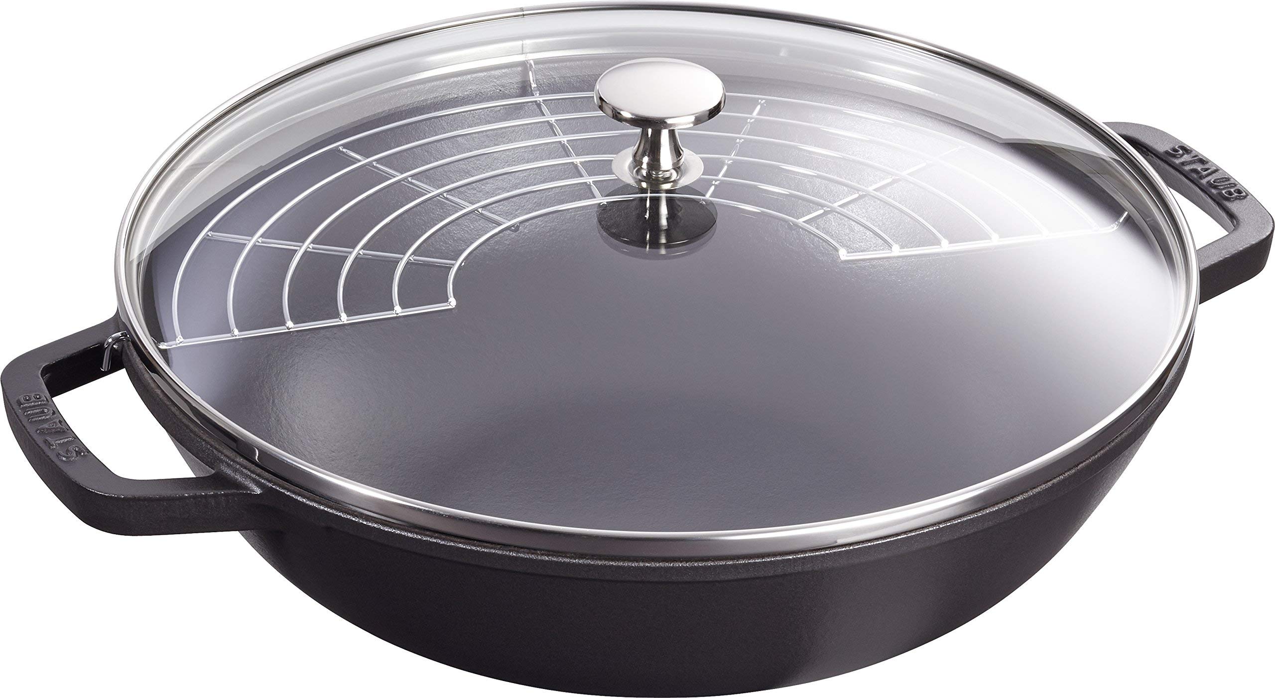 staub-wok-30-cm-gusseisen-mit-glasdeckel-induktionsgeeignet-schwarz image 1