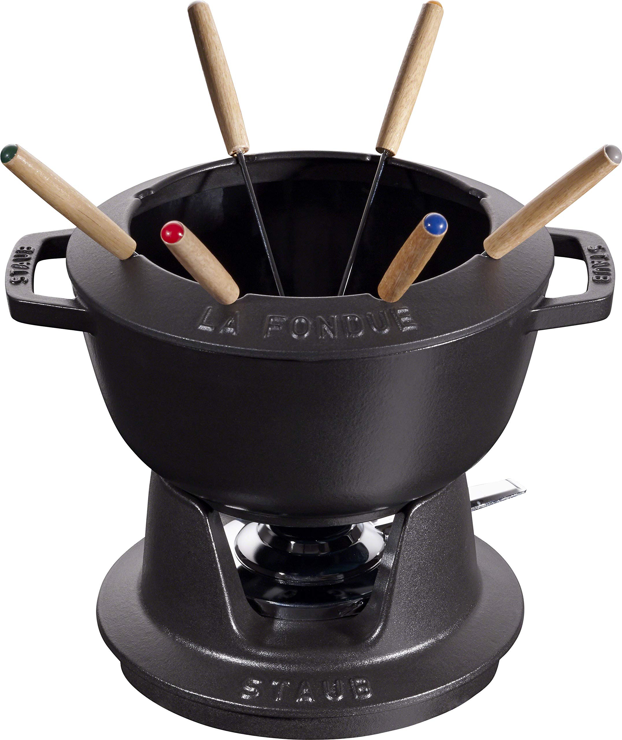 staub-fondue-set-20-cm-gusseisen-mit-6-gabeln-2-3-l-made-in-france-schwarz image 1