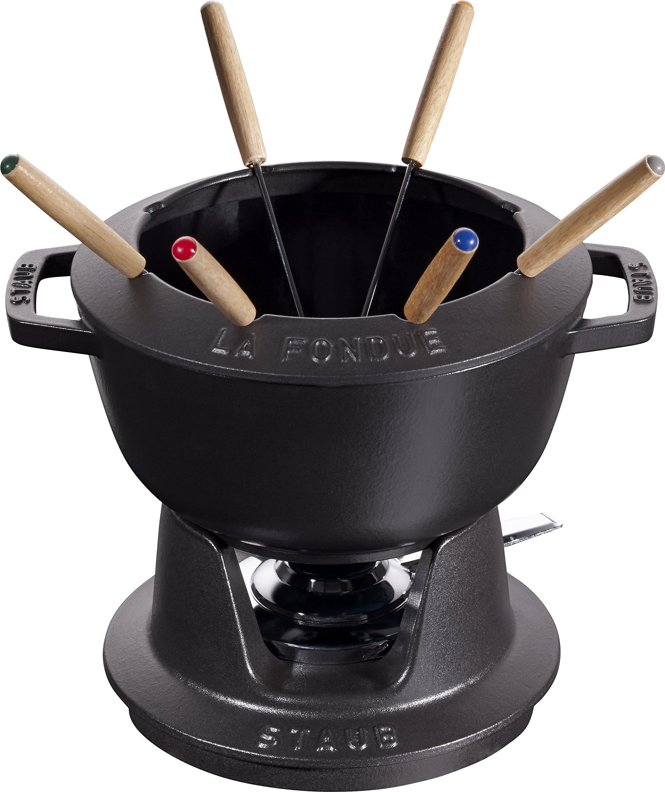 staub-fondue-set-20-cm-gusseisen-mit-6-gabeln-2-3-l-made-in-france-schwarz image 3